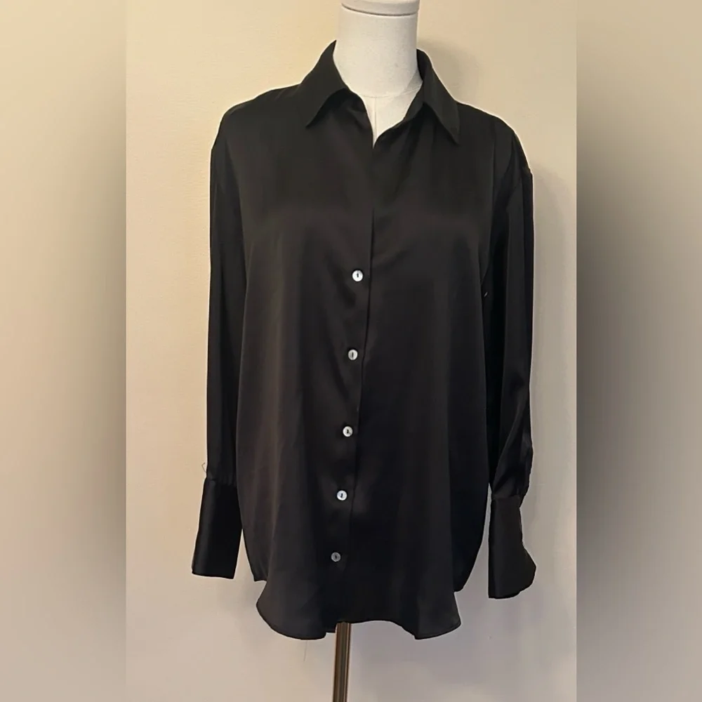 Zara Black Satin Button-Down Shirt - Picture 4 of 8